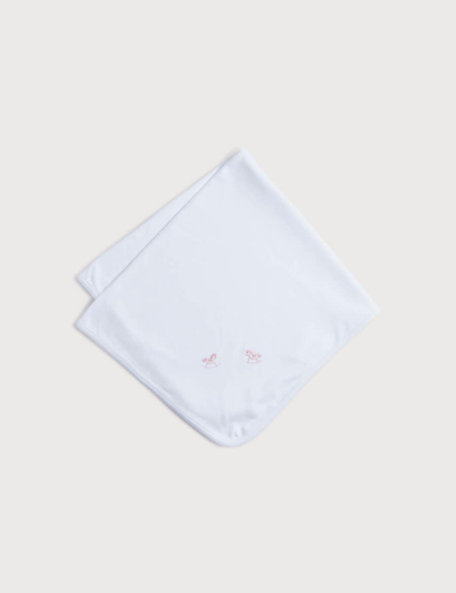 Newborn Blanket with Rocking Horse Embroidery Pink Knitted Accessories  from Pepa London