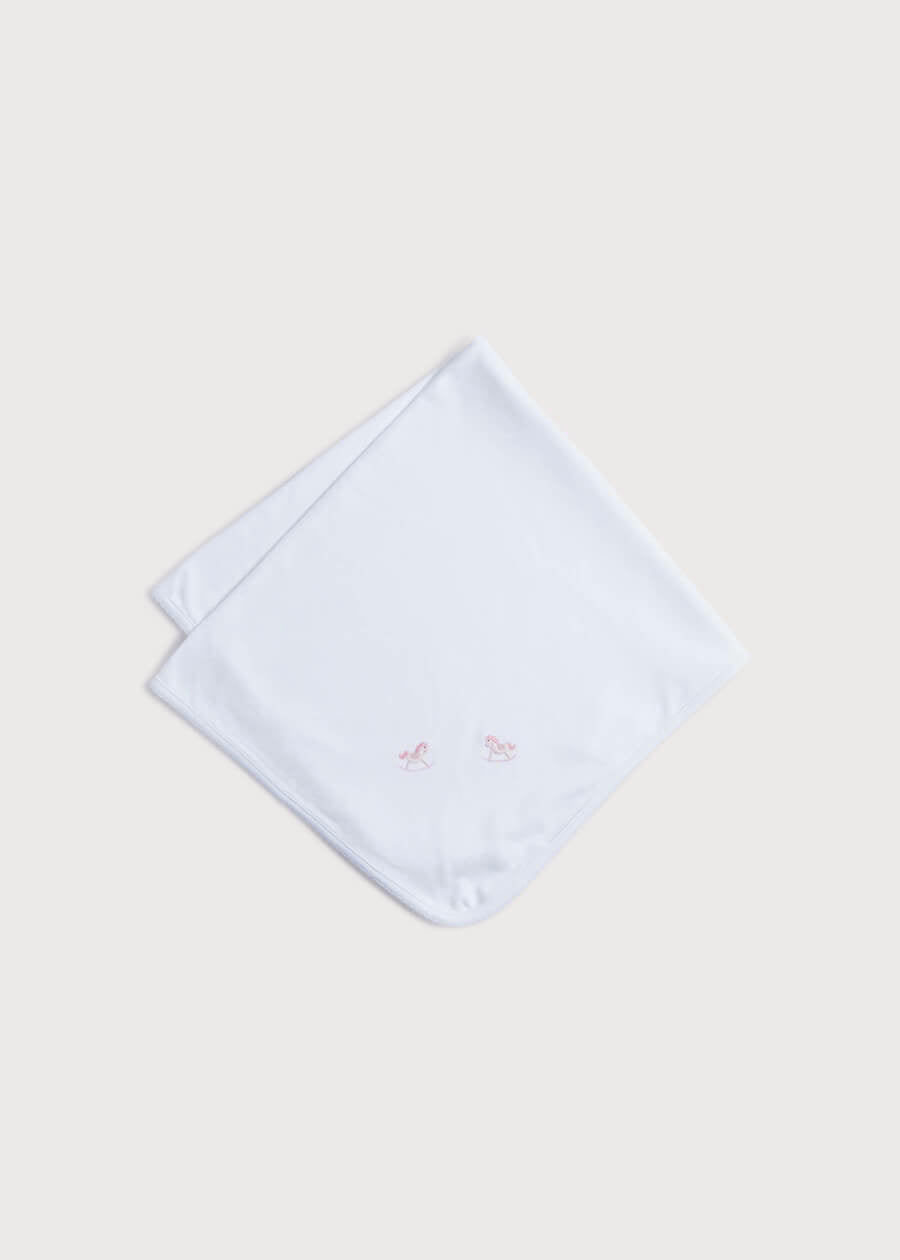 Newborn Blanket with Rocking Horse Embroidery Pink Knitted Accessories  from Pepa London