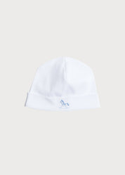 Newborn Bonnet with Rocking Horse Embroidery Blue (0-3mths) Knitted Accessories  from Pepa London