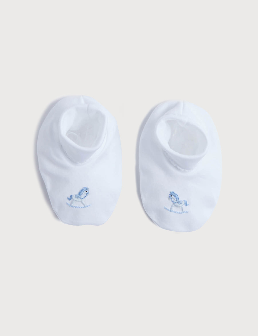 Old Newborn Booties With Rocking Horse Embroidery Blue (0-3mths) Knitted Accessories  from Pepa London