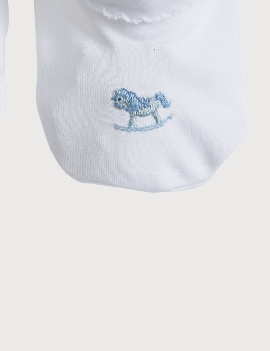 Old Newborn Booties With Rocking Horse Embroidery Blue (0-3mths) Knitted Accessories  from Pepa London