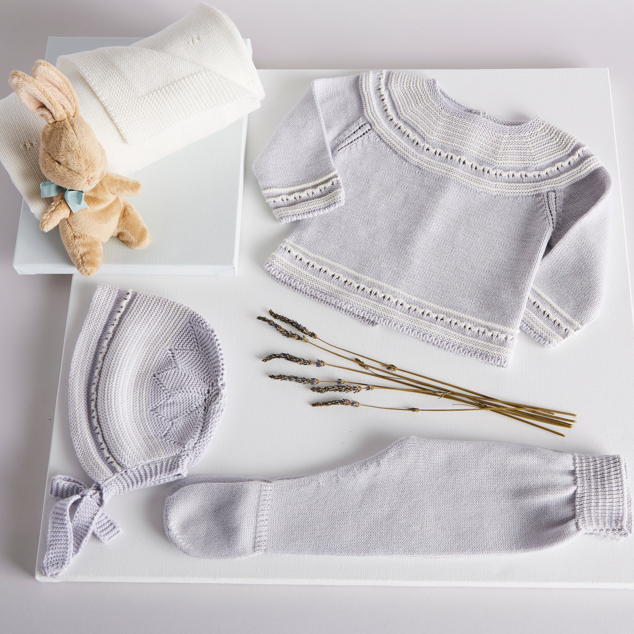 Delicate Grey Striped Cotton Set (0-3mths) Sets  from Pepa London
