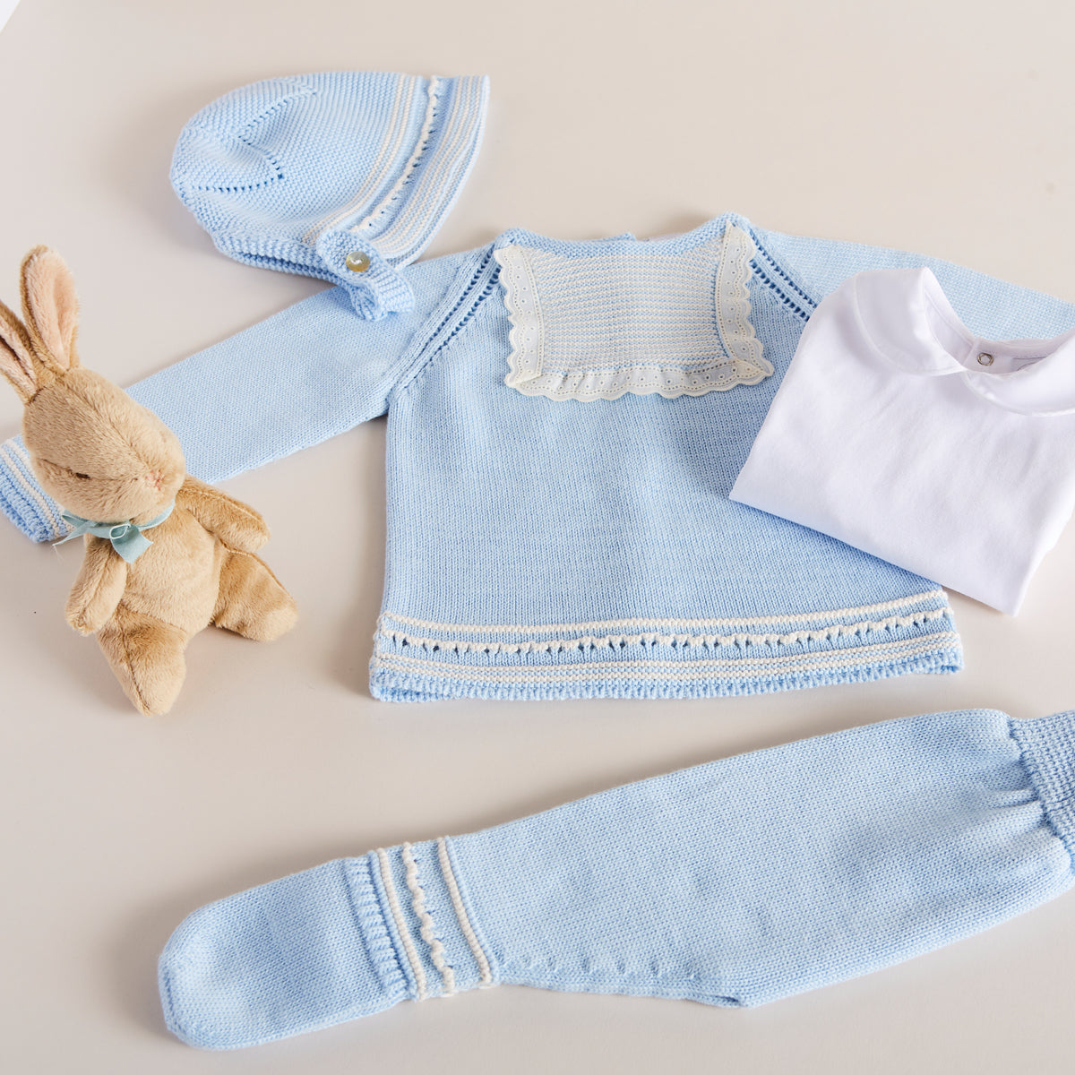 Delicate Blue Knitted Cotton Set with Lace Detail Knitwear  from Pepa London