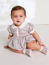 Ditsy Floral Print Handsmocked Romper in Rose Pink (0-18mths) - Rompers - PEPA AND CO vimeo_692255687