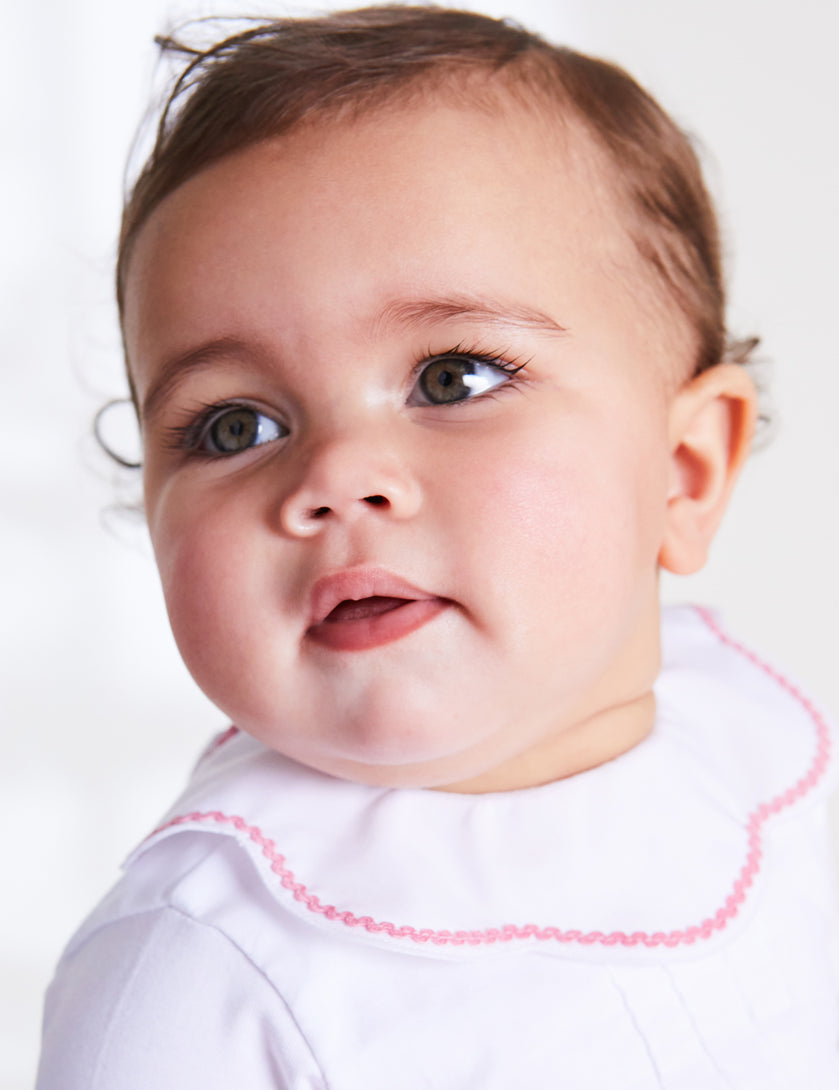 Scallop Collar Zig Zag Trim Bodysuit in Pink (3mths-2yrs) Tops & Bodysuits  from Pepa London