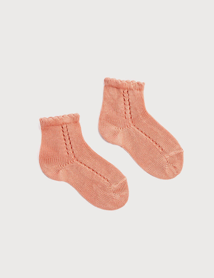 Openwork Short Socks - Coral (0mths-6yrs) Socks  from Pepa London