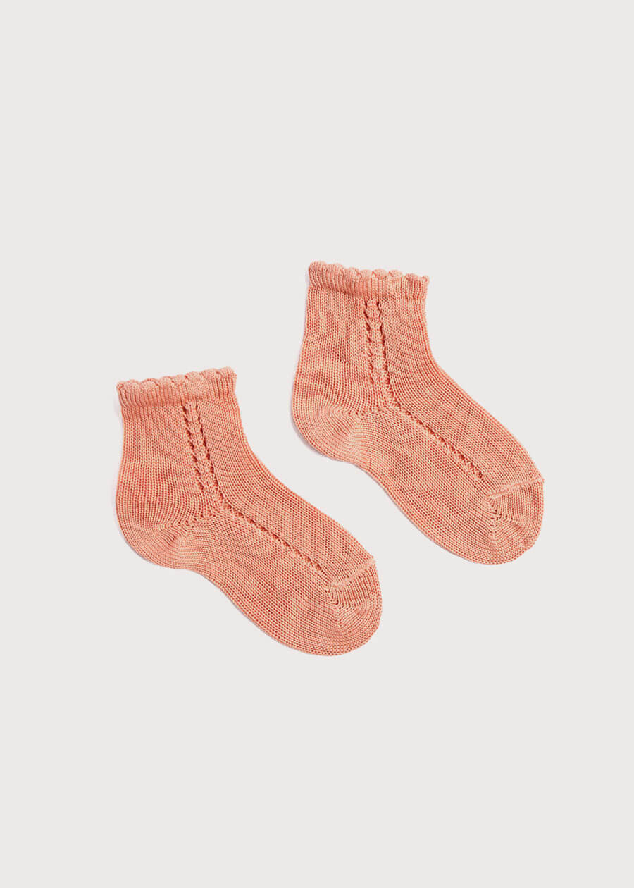 Openwork Short Socks - Coral (0mths-6yrs) Socks  from Pepa London