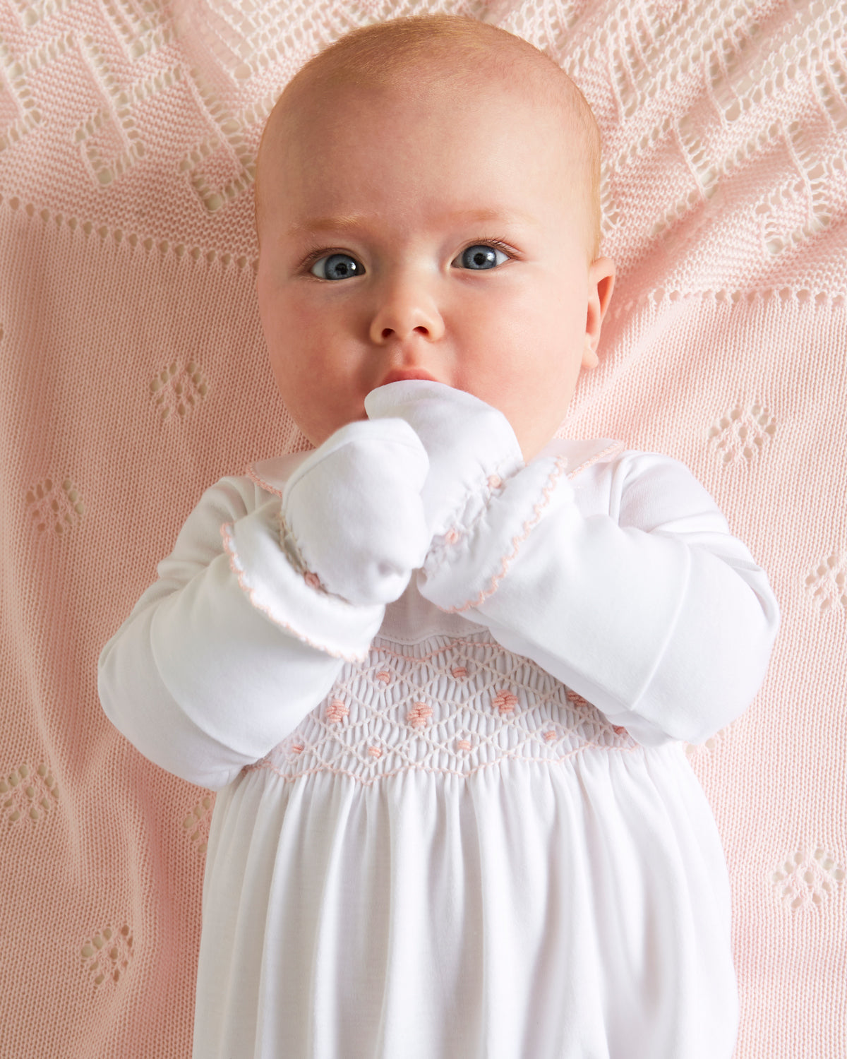 Pink Hand Smocked Mittens Accessories  from Pepa London