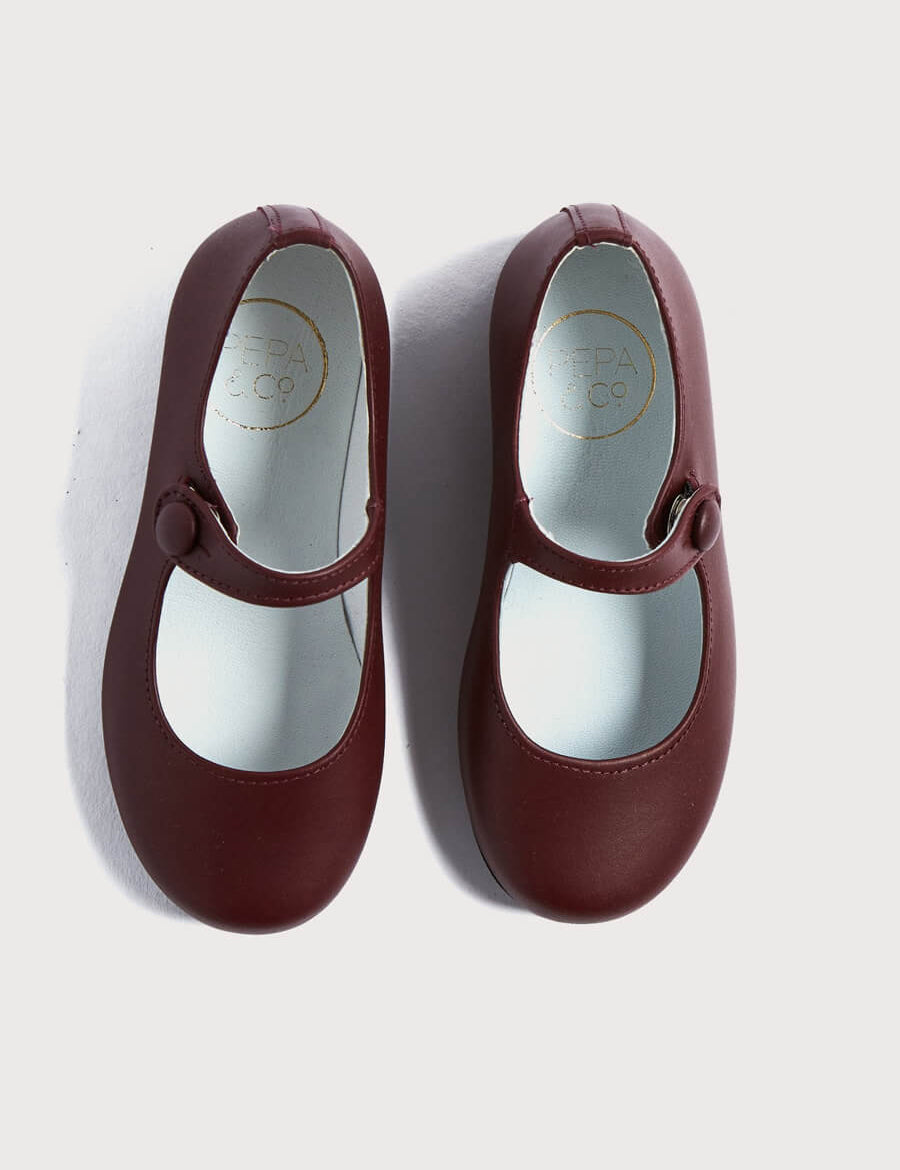 Leather Mary Jane Shoes in Burgundy (24-34EU) Shoes  from Pepa London