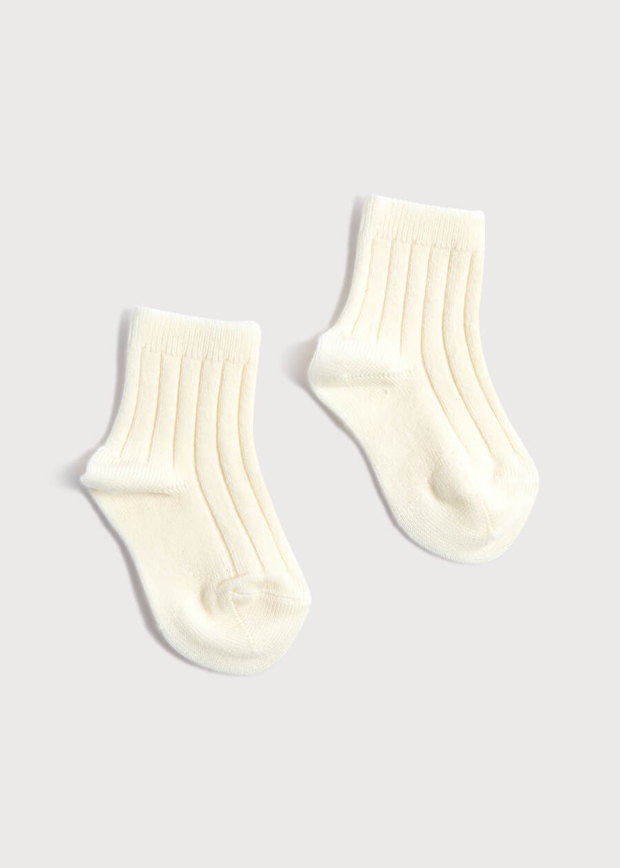 Ribbed Short Socks - Cream (0mths-10yrs) Socks from Pepa London
