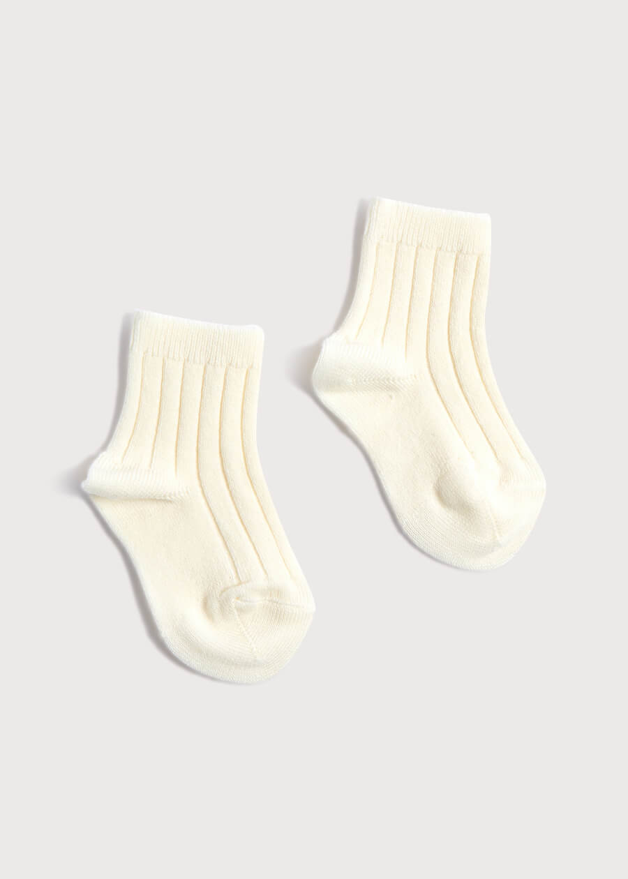 Ribbed Short Socks - Cream (0mths-8yrs) Socks  from Pepa London