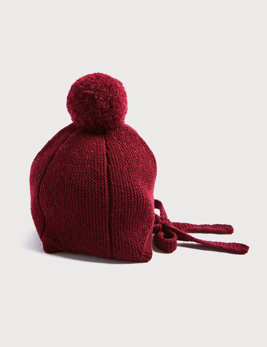 Knitted Merino Wool Winter Bonnet in Burgundy (S-L) Knitted Accessories  from Pepa London