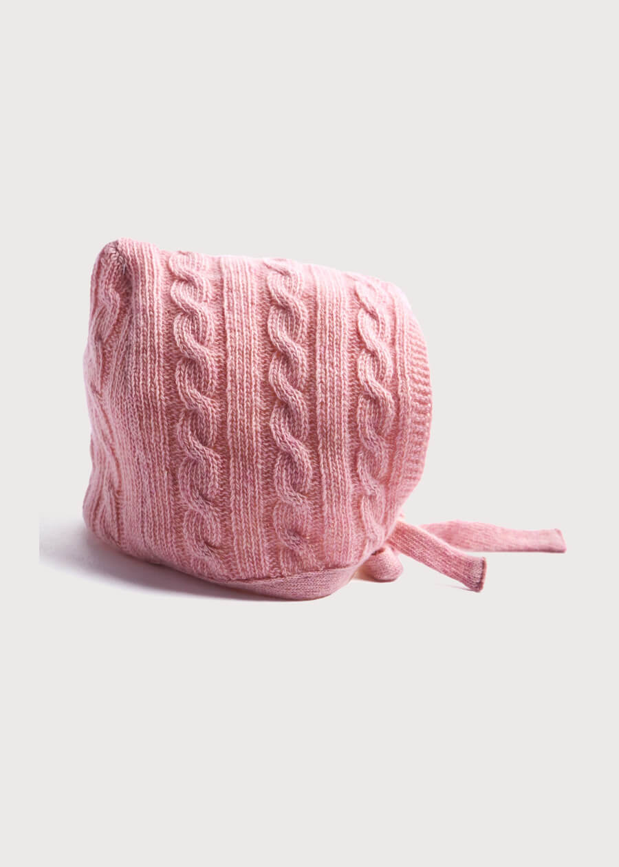 Pink Cashmere Knitted Bonnet (0-3mths) Knitted Accessories  from Pepa London