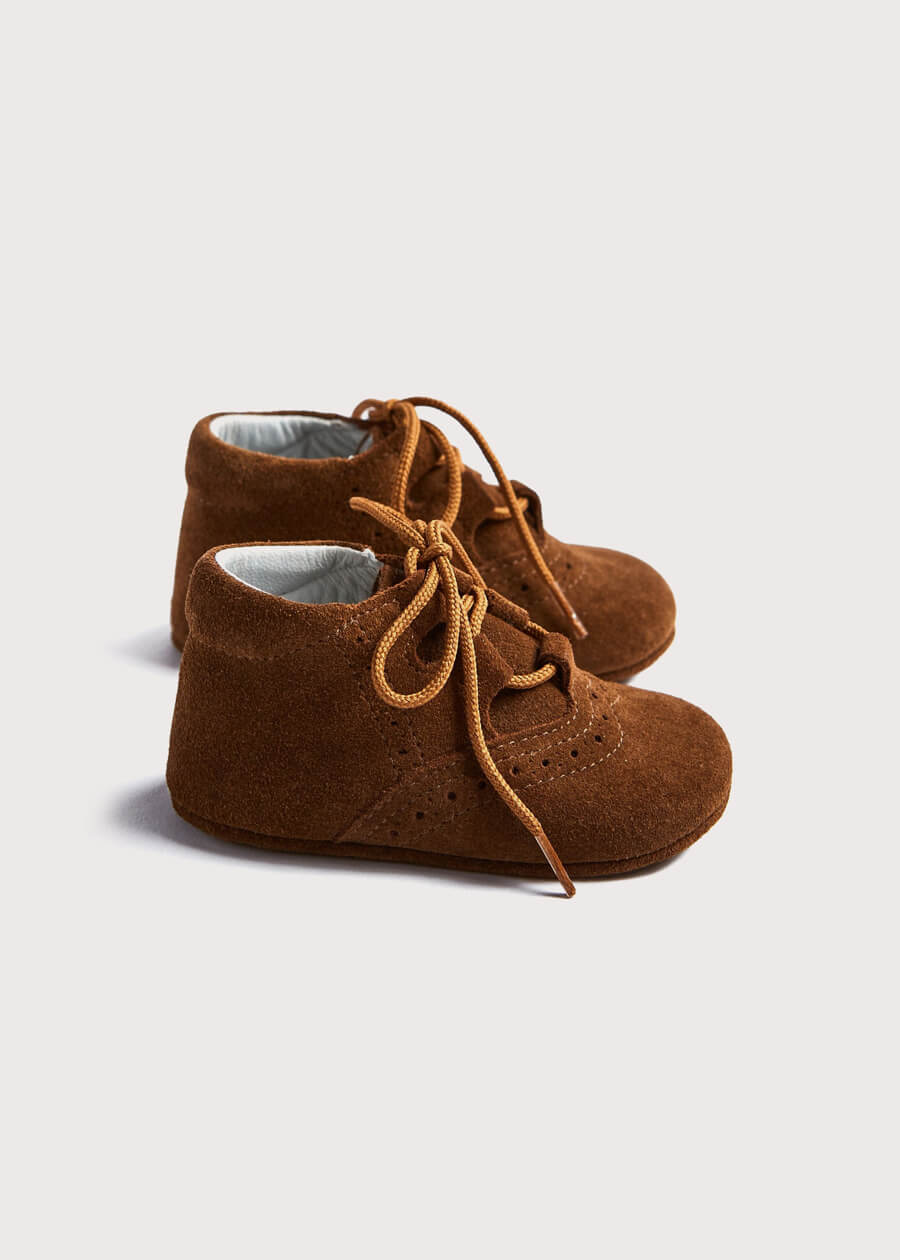 Suede Oxford Pram Booties in Brown (17-20EU) Shoes  from Pepa London