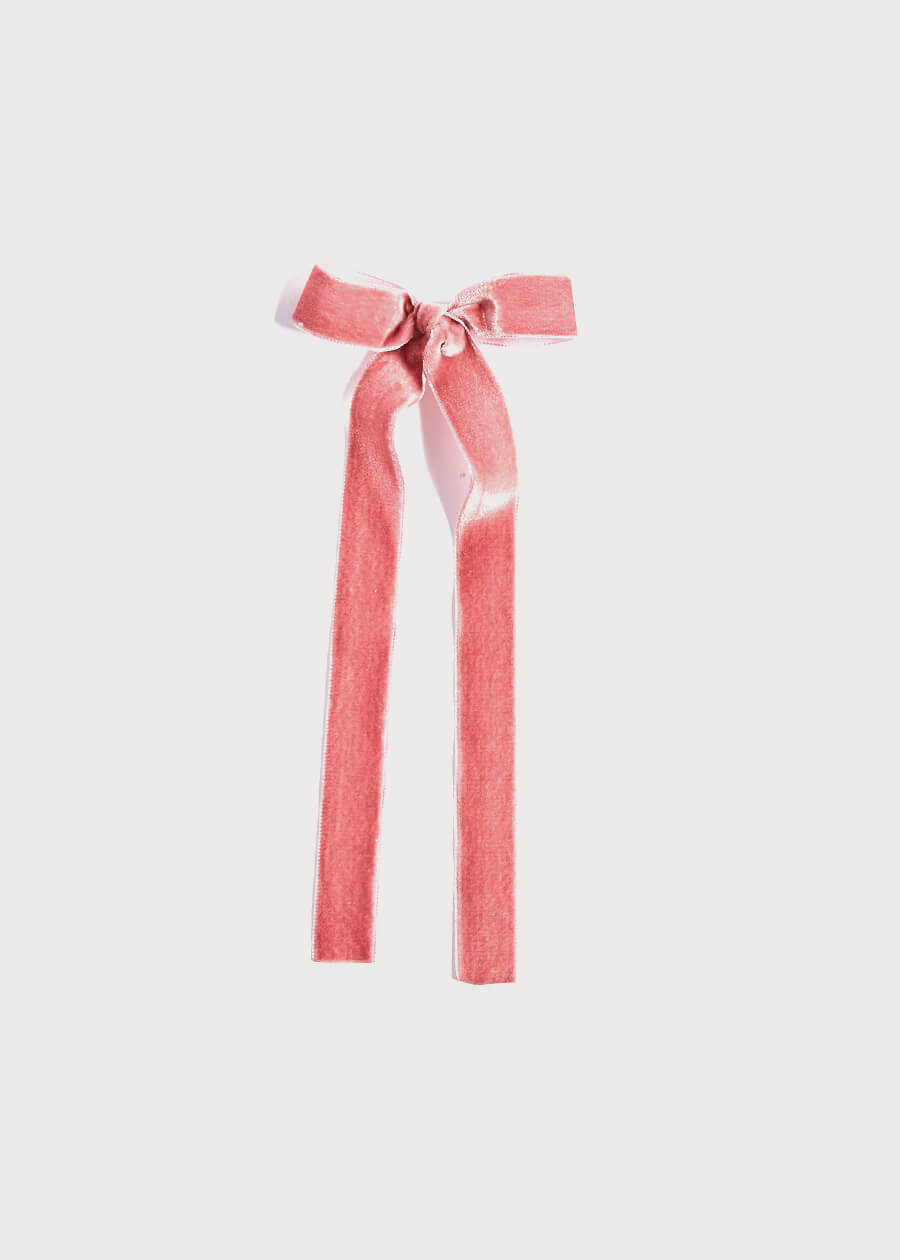 Velvet Long-Bow Clip in Pink Hair Accessories  from Pepa London