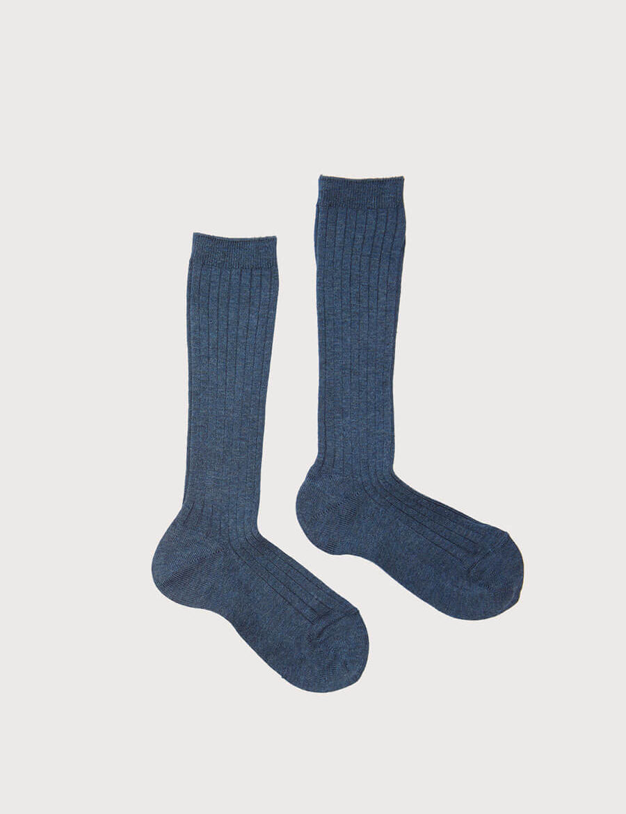 Denim Ribbed Knee-High Socks (3mths-10yrs) Socks from Pepa London