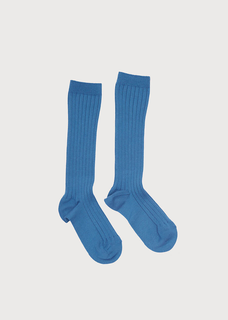 Blue Ribbed Knee-High Socks (3mths-8yrs) Socks  from Pepa London