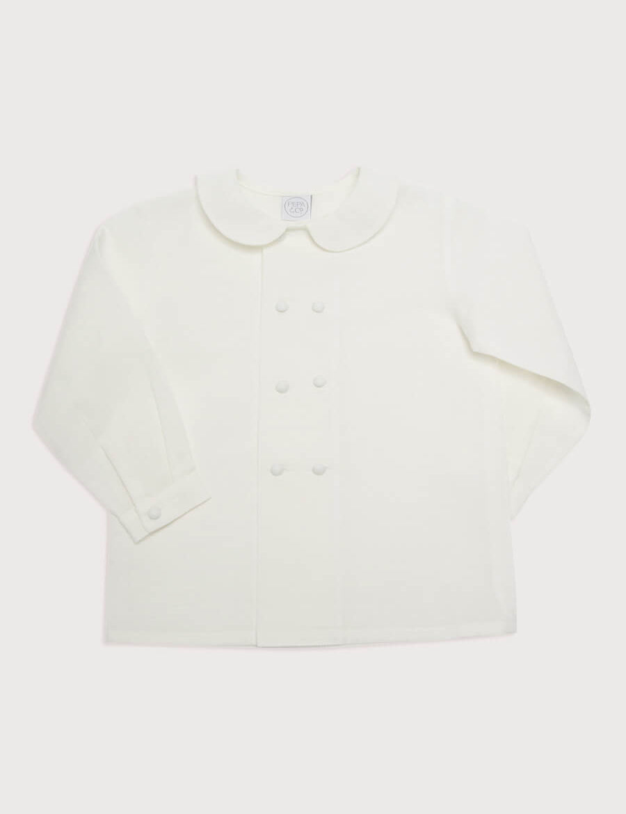 White Double-Breasted Peter Pan Collar Shirt (12mths-10yrs) Shirts  from Pepa London