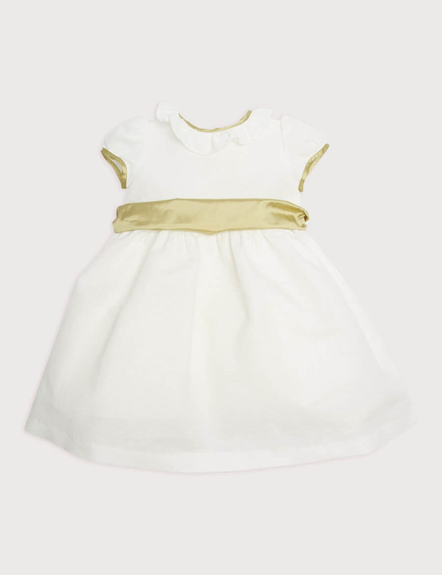 Flower Girl Ivory Dress with Green Silk Sash (6mths-10yrs) Dresses from Pepa London