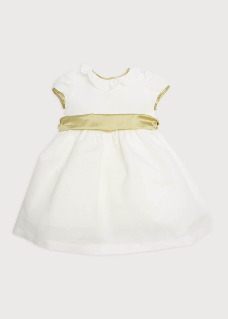 Flower Girl White Dress with Green Silk Sash Pepa London Flower Girl White Dress with Green Silk Sash Pepa London