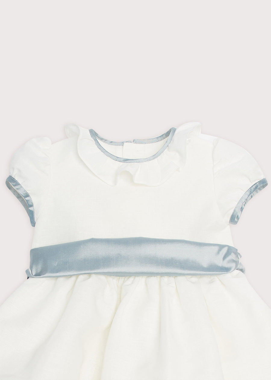 Flower Girl White Dress with Blue Silk Sash Pepa London Flower Girl White Dress with Blue Silk Sash Pepa London