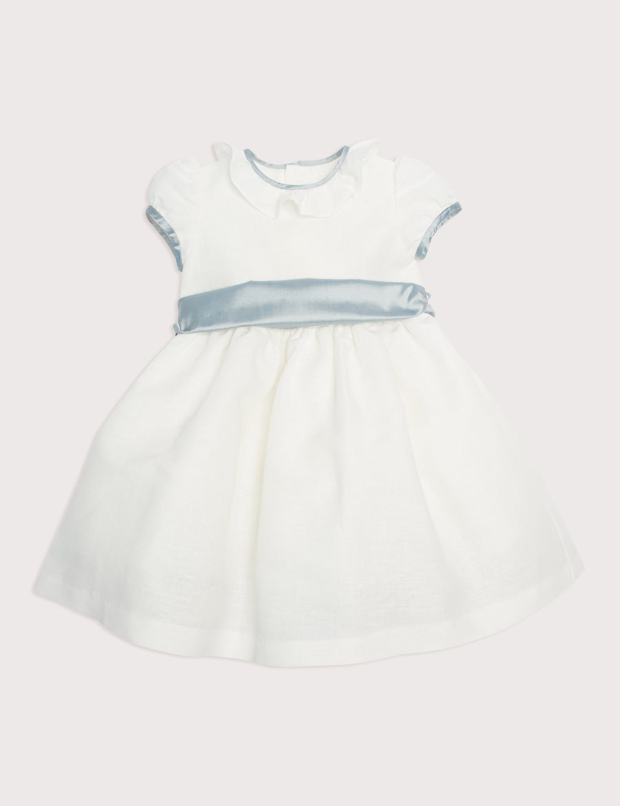 Flower Girl Ivory Dress with Blue Silk Sash (6mths-10yrs) Dresses from Pepa London