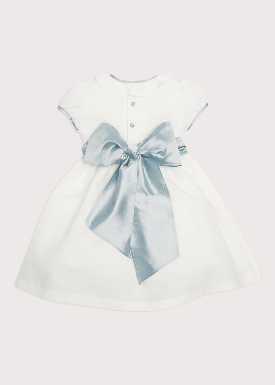Flower Girl White Dress with Blue Silk Sash Pepa London Flower Girl White Dress with Blue Silk Sash Pepa London