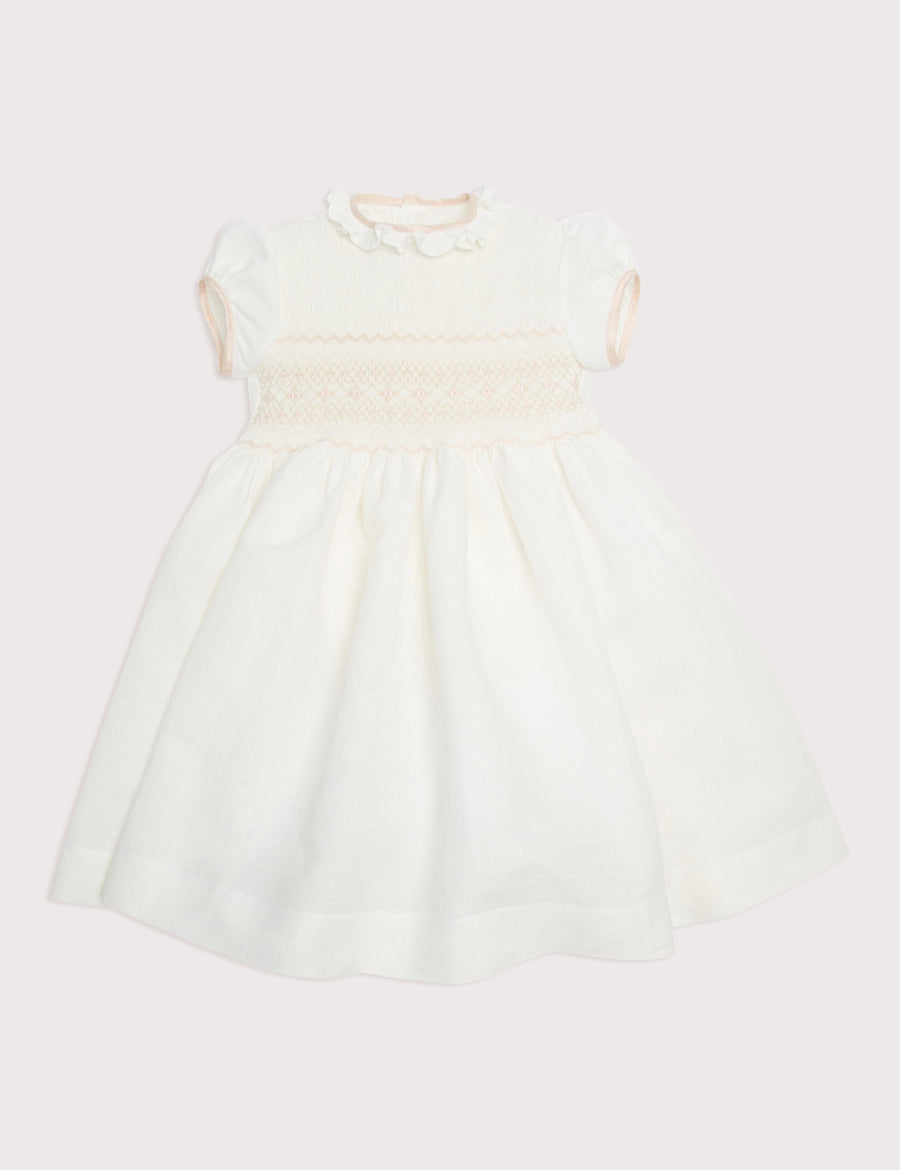 Ivory Hand Smocked Occasion Dress with Pink Details (6mths-10yrs) Dresses from Pepa London