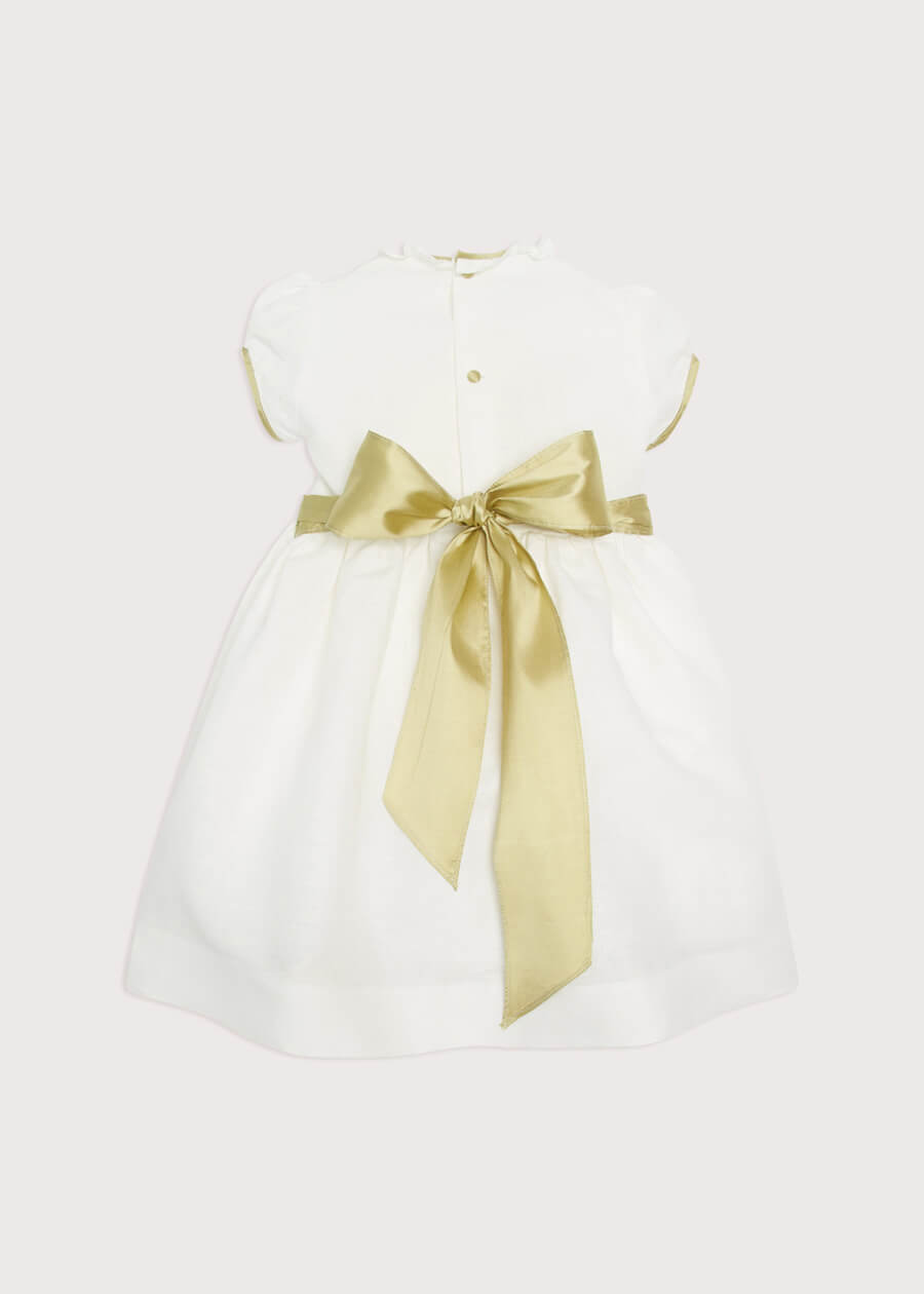 Ivory Hand Smocked Occasion Dress with Green Details (6mths-8yrs) Dresses from Pepa London