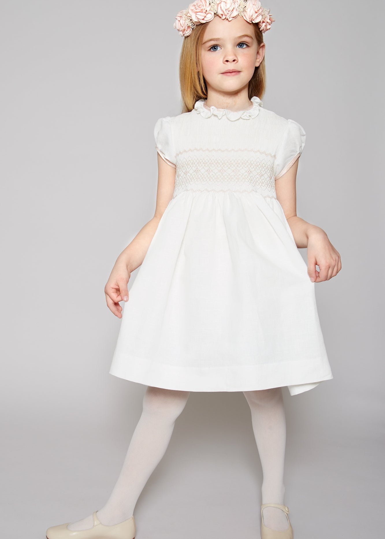 Ivory Hand Smocked Occasion Dress with Pink Details (6mths-10yrs) Dresses from Pepa London