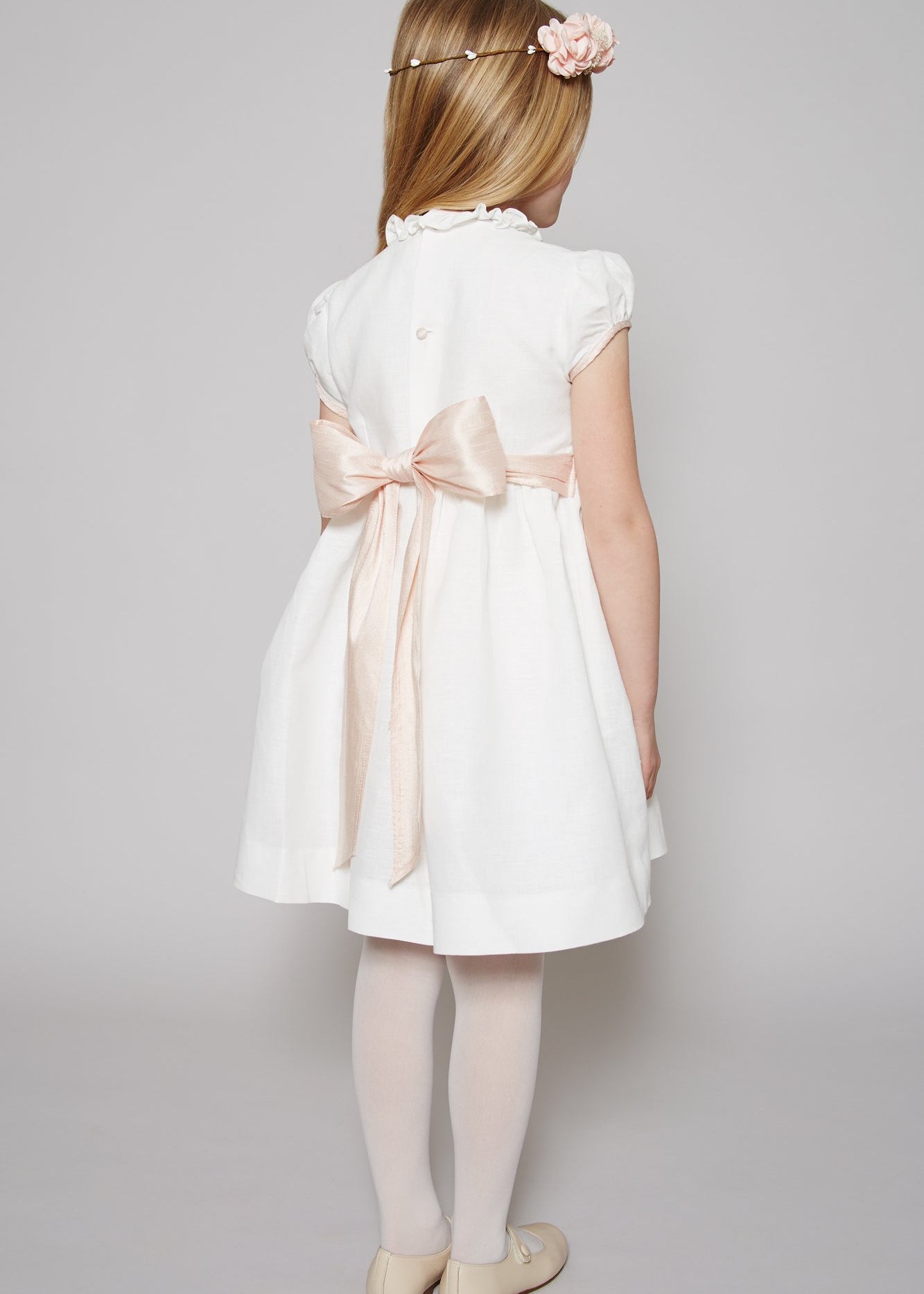 Ivory Hand Smocked Occasion Dress with Pink Details (6mths-10yrs) DRESSES from Pepa London
