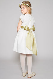 Ivory Hand Smocked Occasion Dress with Green Details (6mths-8yrs) Dresses from Pepa London