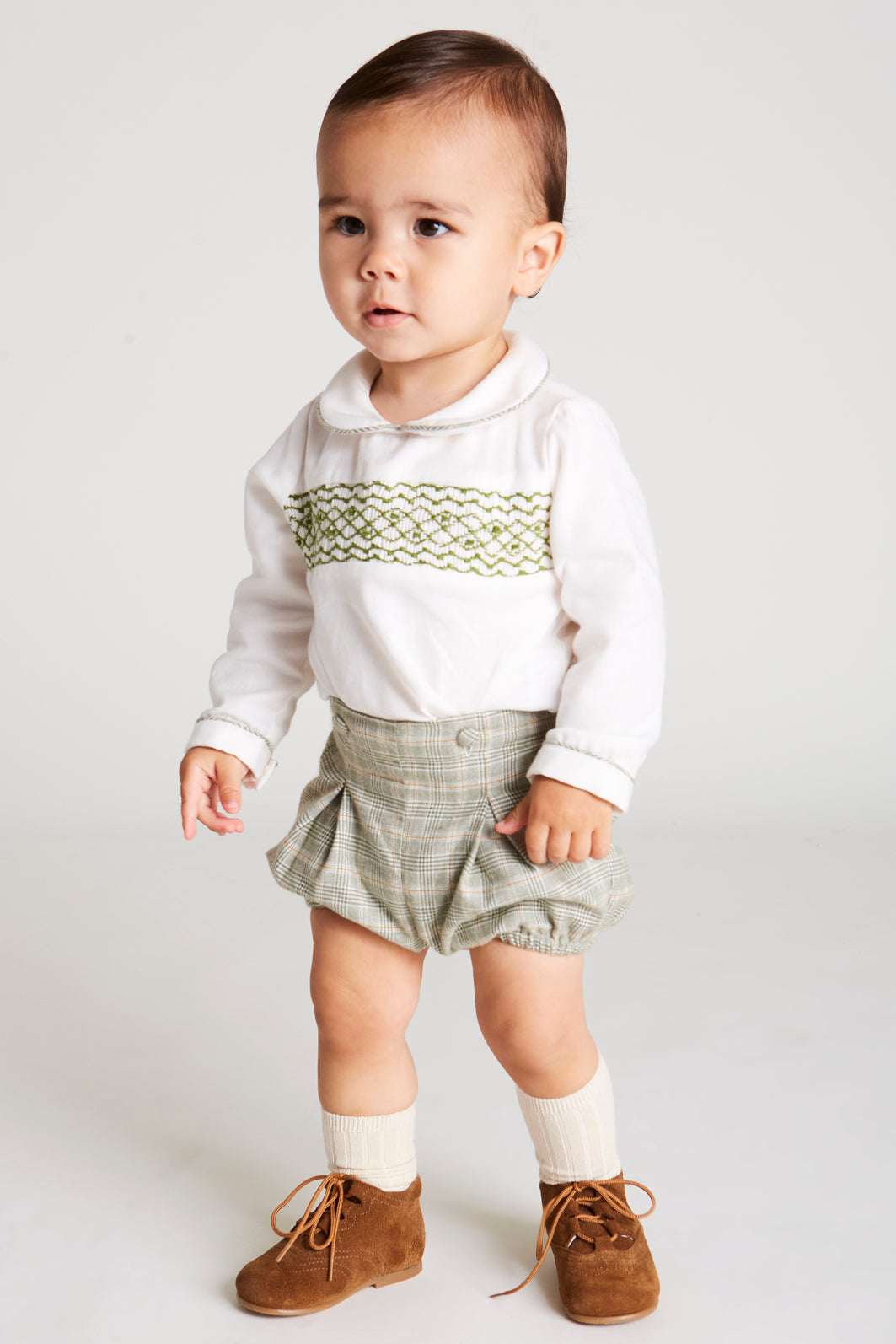 Classic Green Set Bloomers With Handsmocked Shirt (6mths-2yrs) Sets  from Pepa London
