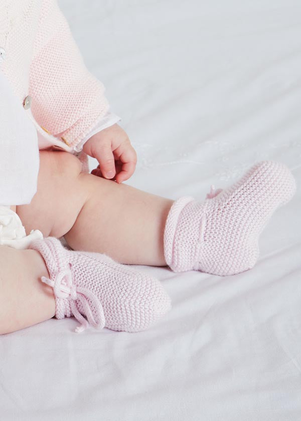 Light Knitted Cotton Baby Booties in Pink Knitwear  from Pepa London