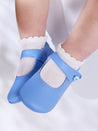 Mary Jane Leather Pram Shoes in Baby Blue (17-20EU) Shoes  from Pepa London