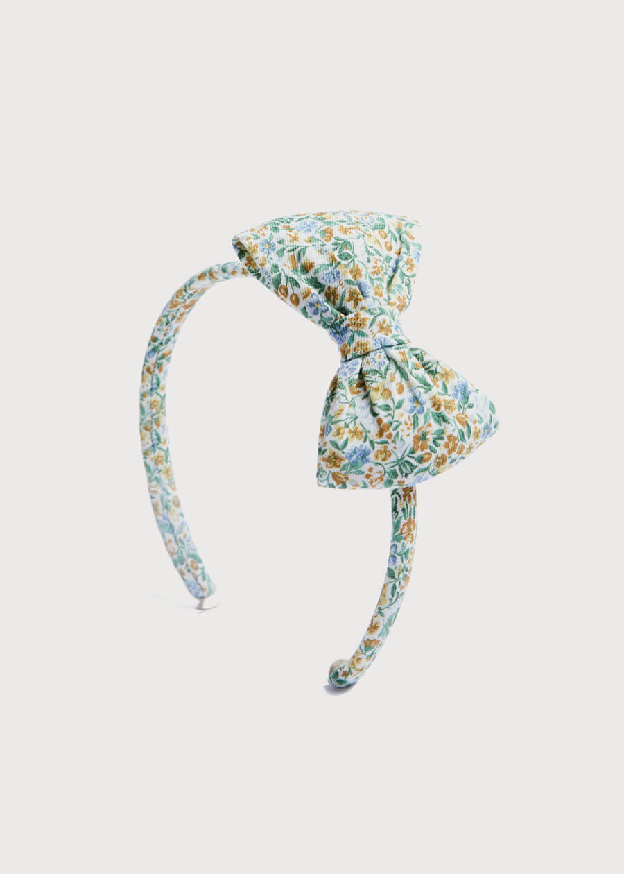 Floral Print Bow Hairband in Green Hair Accessories  from Pepa London