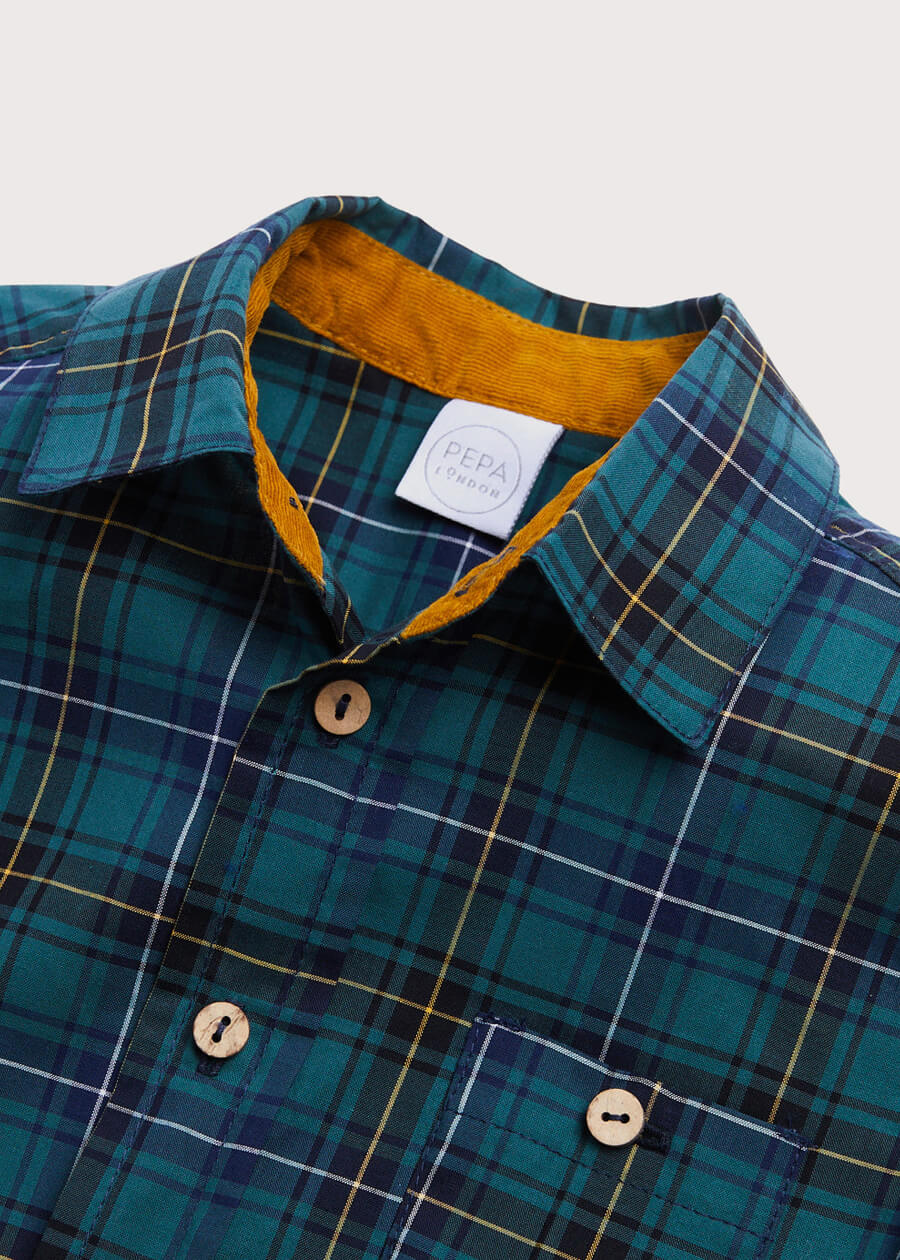 Polo Collar Long Sleeve Shirt in Green (4-10yrs) Shirts  from Pepa London