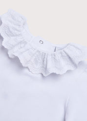 Frill Collar Long Sleeve Bodysuit in White (0mths-3yrs) Tops & Bodysuits from Pepa London