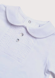 Peter Pan Collar Long Sleeve Pleated Bib Bodysuit in White (0mths-2yrs) Tops & Bodysuits  from Pepa London