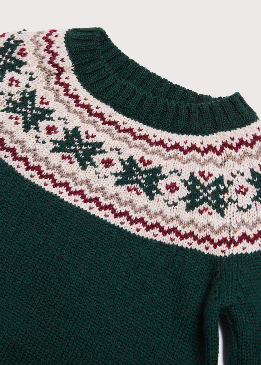 Classic Fair Isle Merino Wool Jumper in Green (12mths-10yrs) Knitwear  from Pepa London