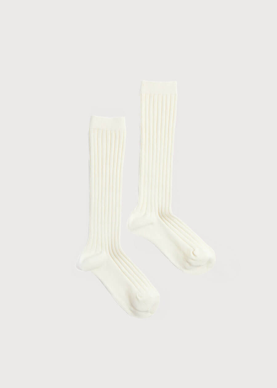 Ribbed Knitted Knee Socks in Cream (0mths-10yrs) Socks from Pepa London