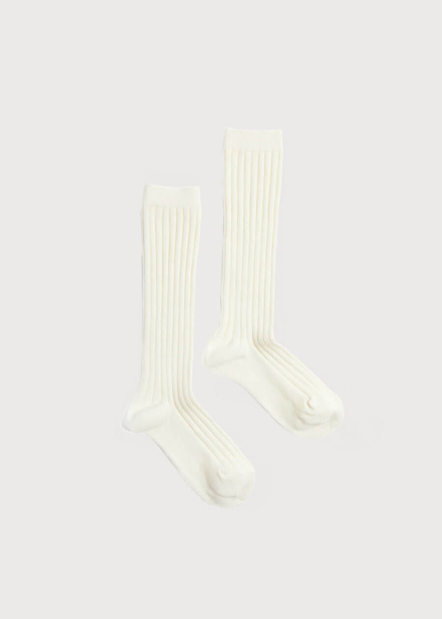 Ribbed Knitted Knee Socks in Cream (3mths-8yrs) Socks  from Pepa London