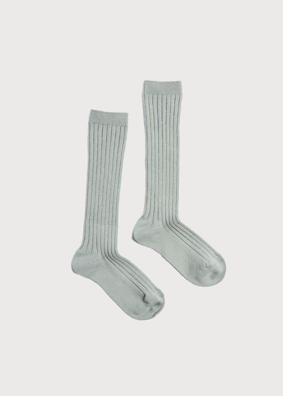 Ribbed Knitted Knee Socks in Dusty Green (3mths-8yrs) Socks  from Pepa London