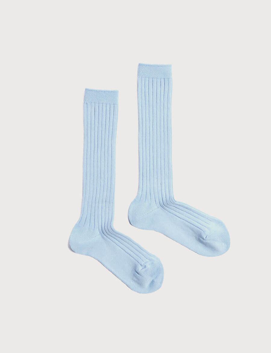 Ribbed Knitted Knee Socks in Light Blue (3mths-10yrs) Socks from Pepa London