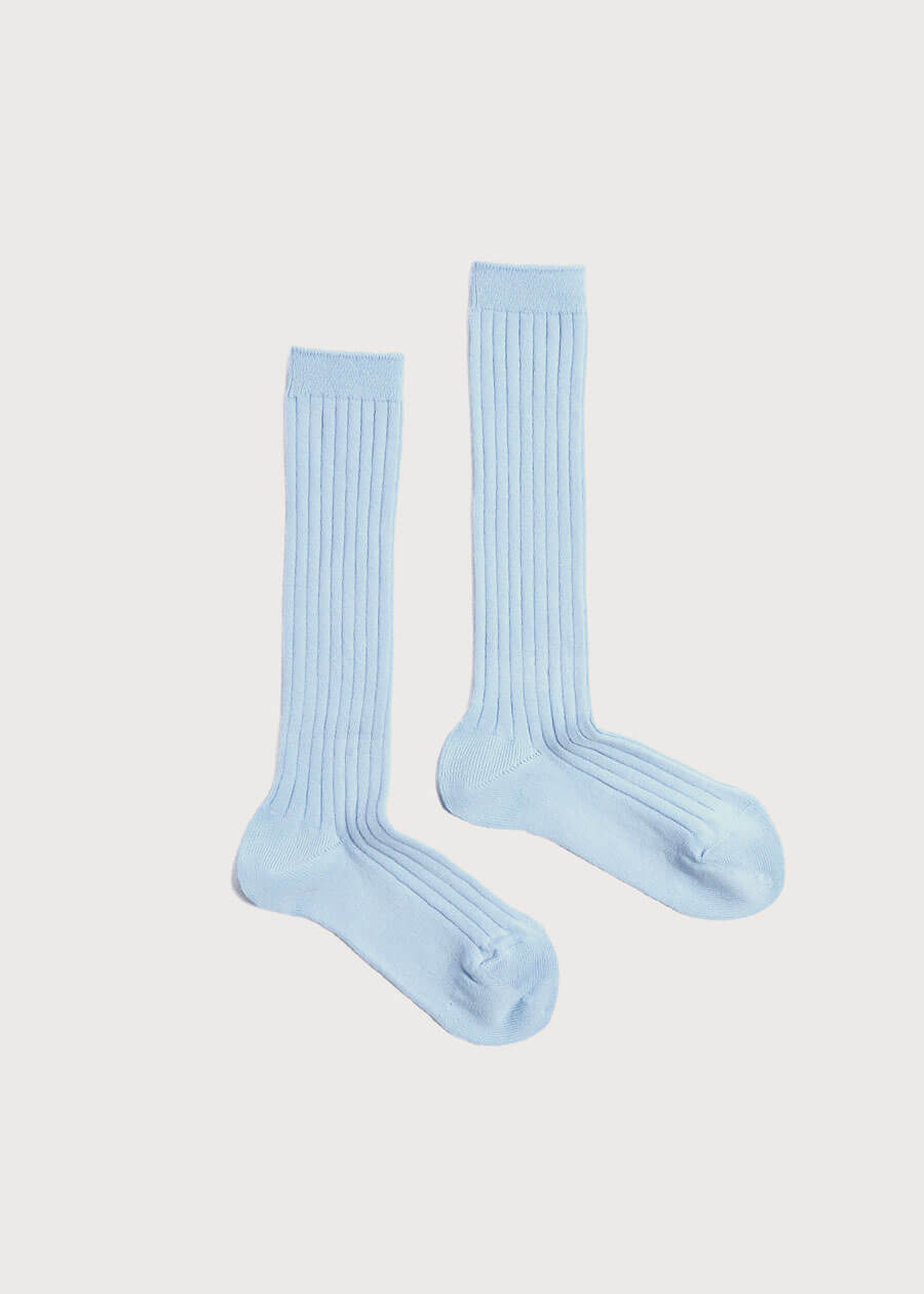 Ribbed Knitted Knee Socks in Light Blue (3mths-10yrs) Socks from Pepa London