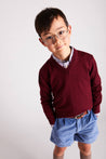 Plain V-Neck Sweater in Burgundy (4-10yrs) Knitwear  from Pepa London