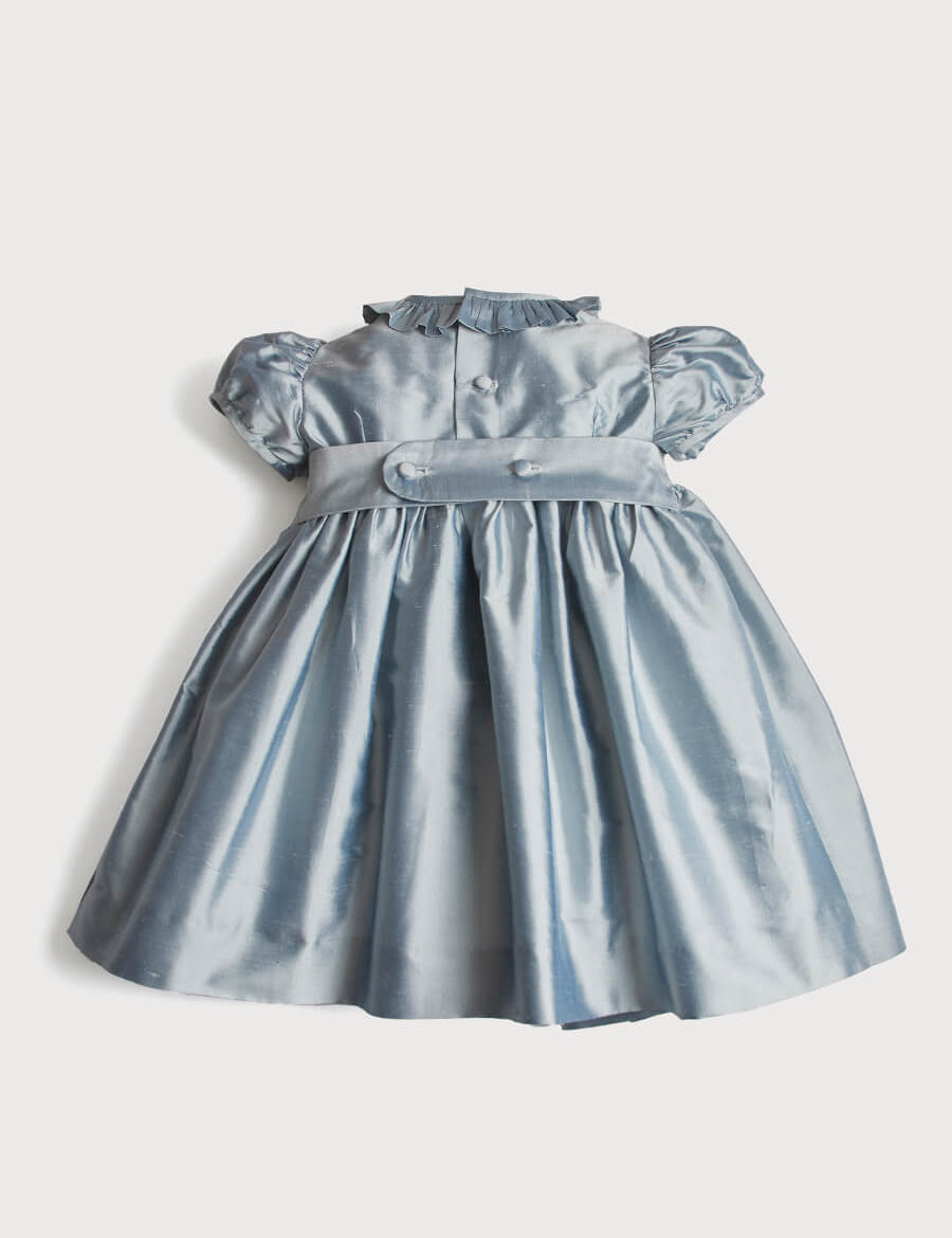 Girls Silk Hand Smocked Celebration Dress in Blue (6mths-10yrs) Dresses from Pepa London