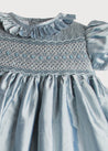 Girls Silk Handsmocked Celebration Dress in Blue (12mths-10yrs) Dresses  from Pepa London