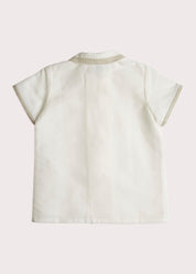 Linen Boys Celebration Shirt White with Beige Piping (4-10yrs) Shirts  from Pepa London
