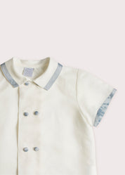 Linen Boys Celebration Shirt White with Blue Silk piping (3-10yrs) Shirts from Pepa London